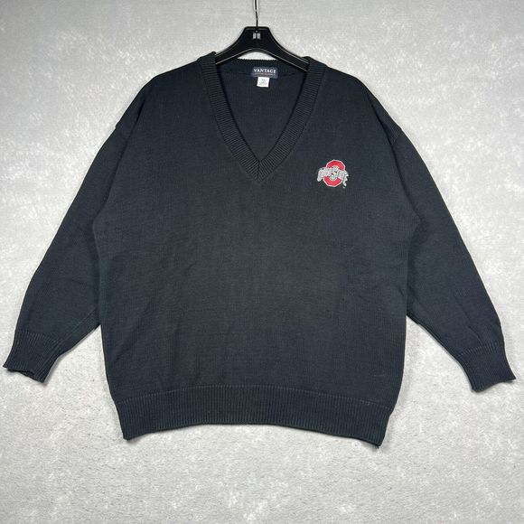 Vantage 90s Knit Sweater Adult XL Black Spell Out Ohio State University MADE USA - Picture 1 of 9